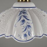 1980s Vintage Hand-Painted Portuguese Pierced Pottery Pendant Lamp