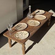 Petit vide poche ou plat en bois pétrifié blanc quadrillé brun D25-20,5