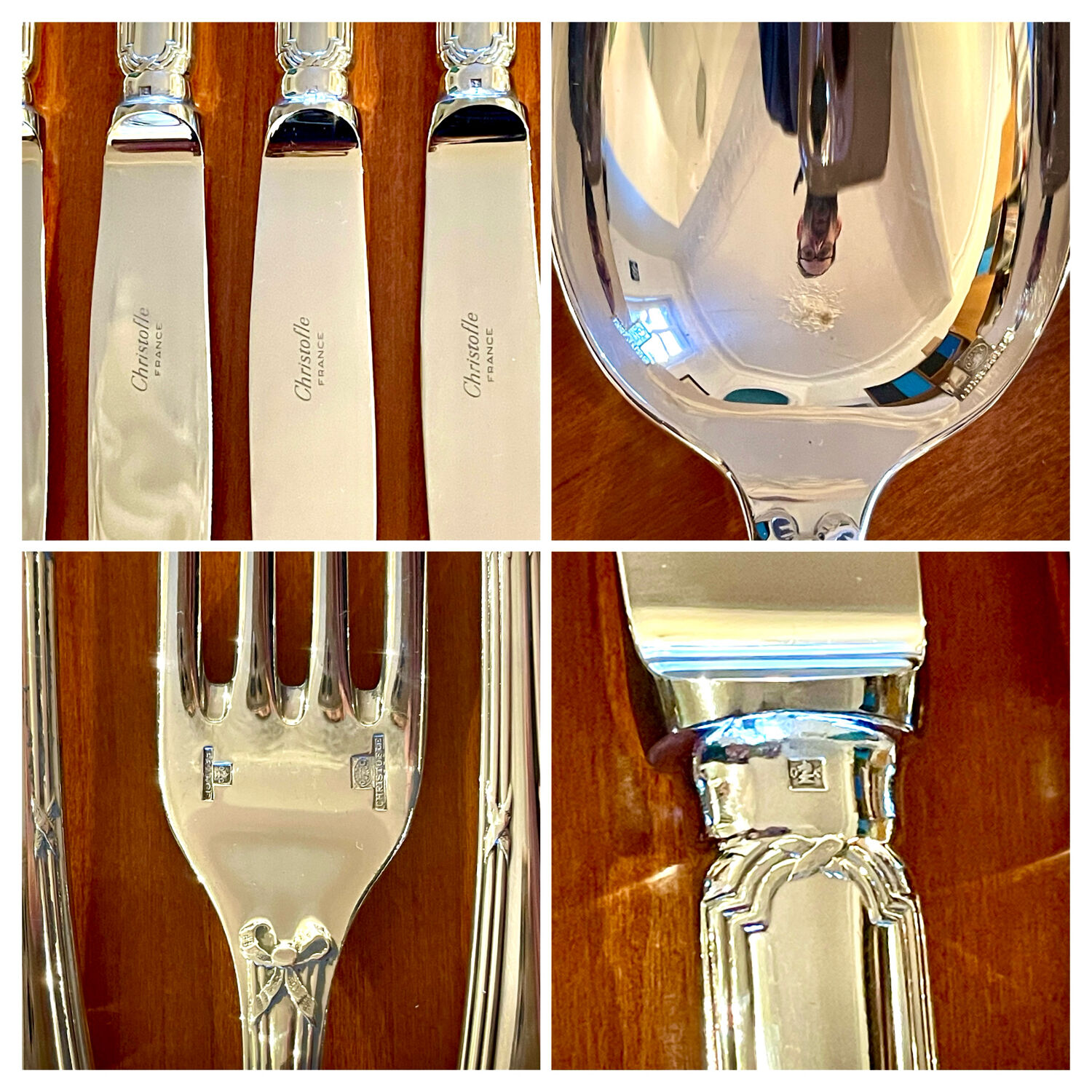 Christofle crossed ribbons, cutlery set for 6 people in new condition, 24 pieces.