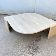 Large marble travertine coffee table in the shape of an eye from Roche Bobois vintage 70s