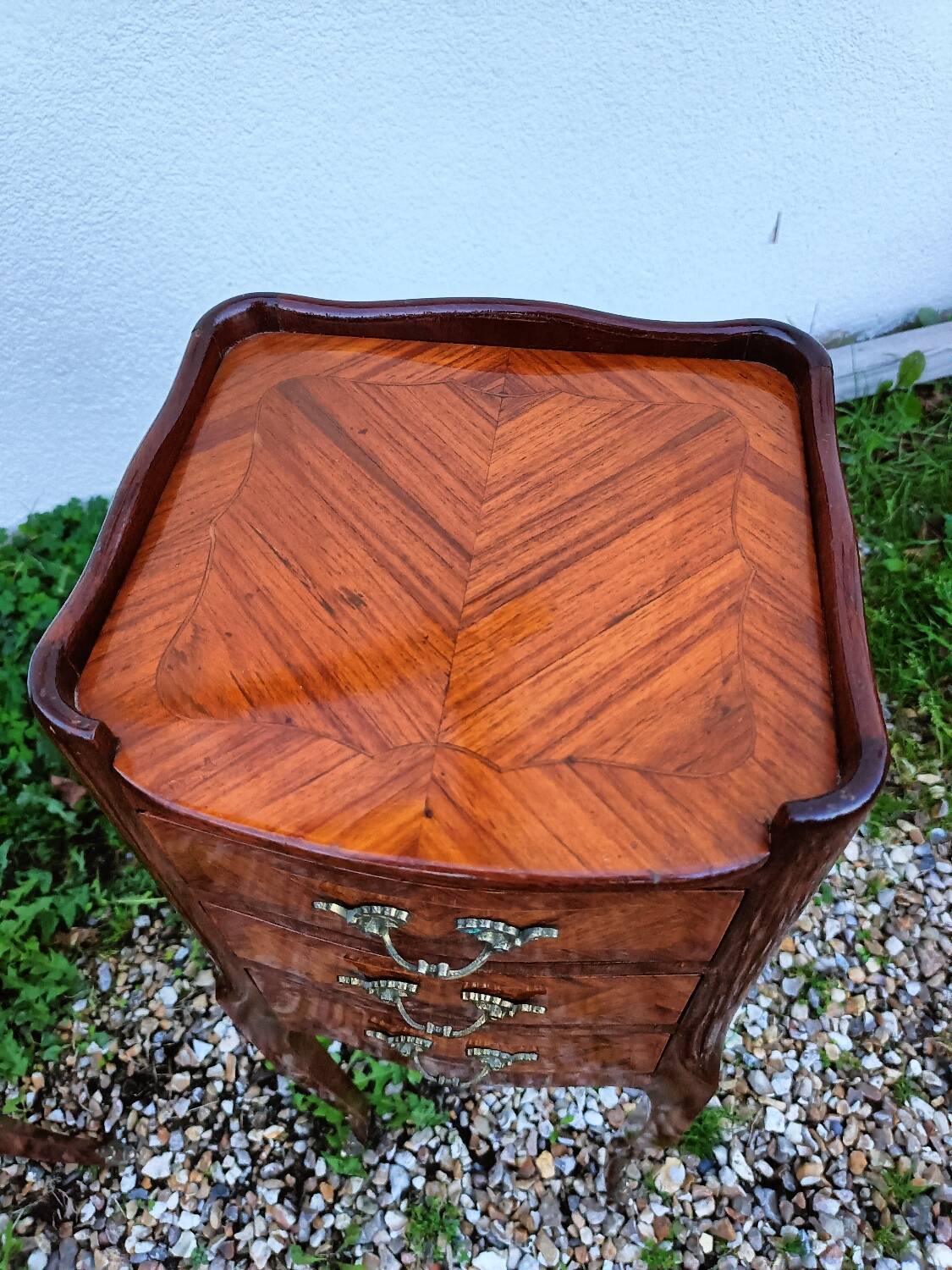 Pair of bedside tables in old Louis XV style marquetry