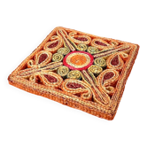 1970s multicolored raffia trivet square shape: