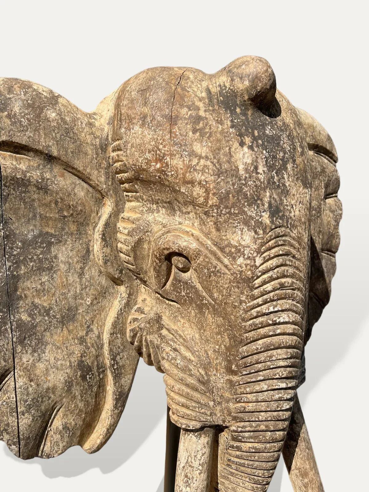 Large handcrafted Suar wood elephant sculpture