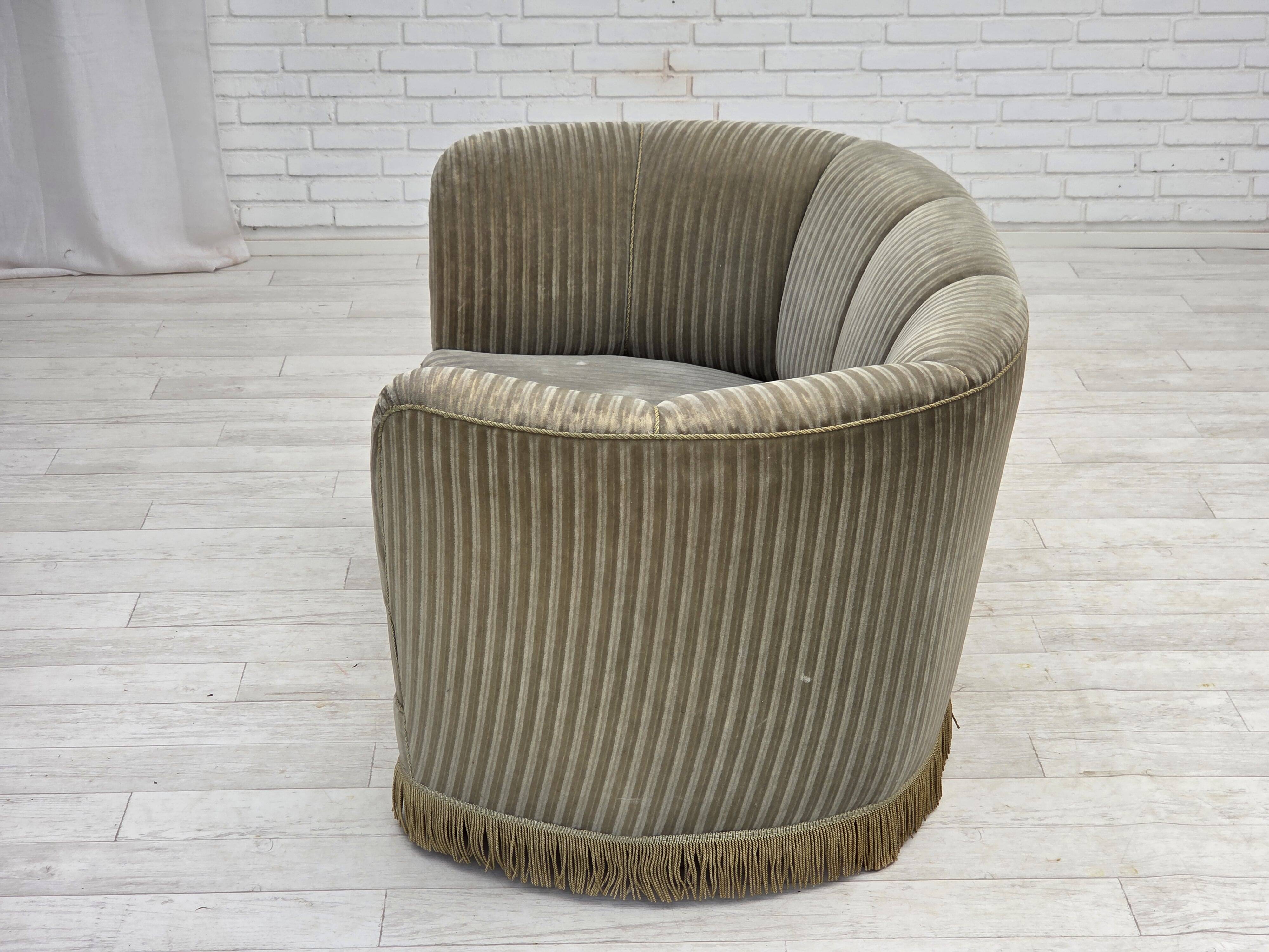 1970s, Danish 2-seater curved sofa, original furniture velour, beech wood.