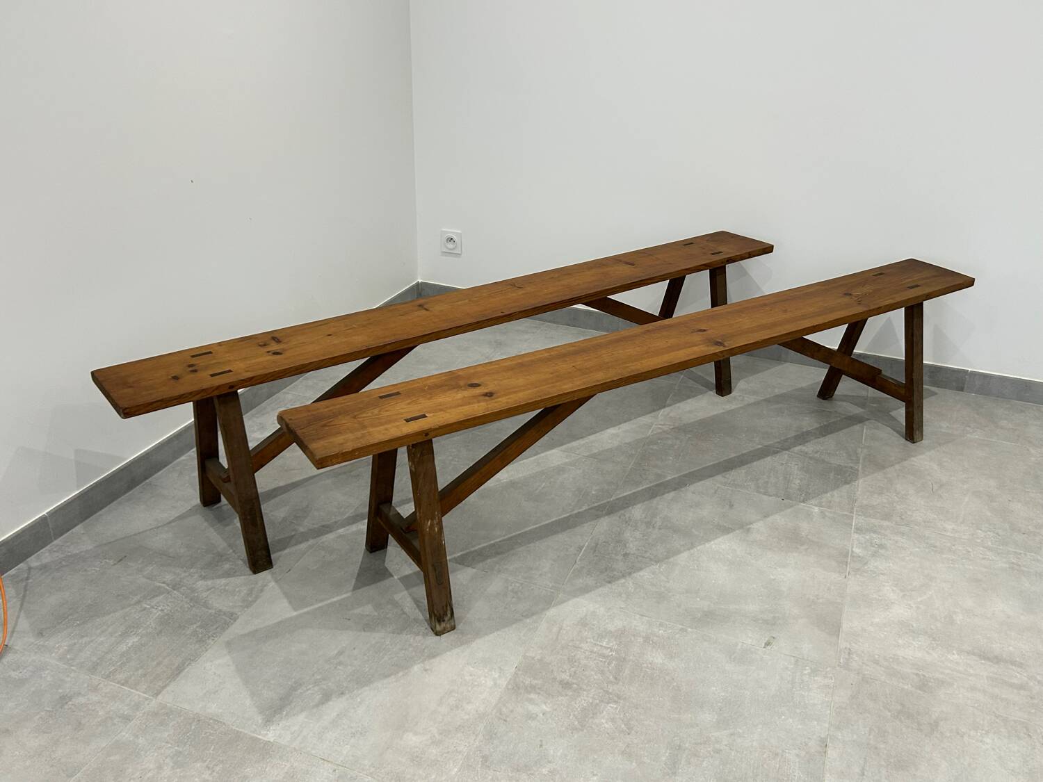 Pair of natural wood benches