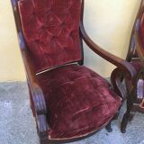 Pair of 19th-century mahogany armchairs - purple fabric