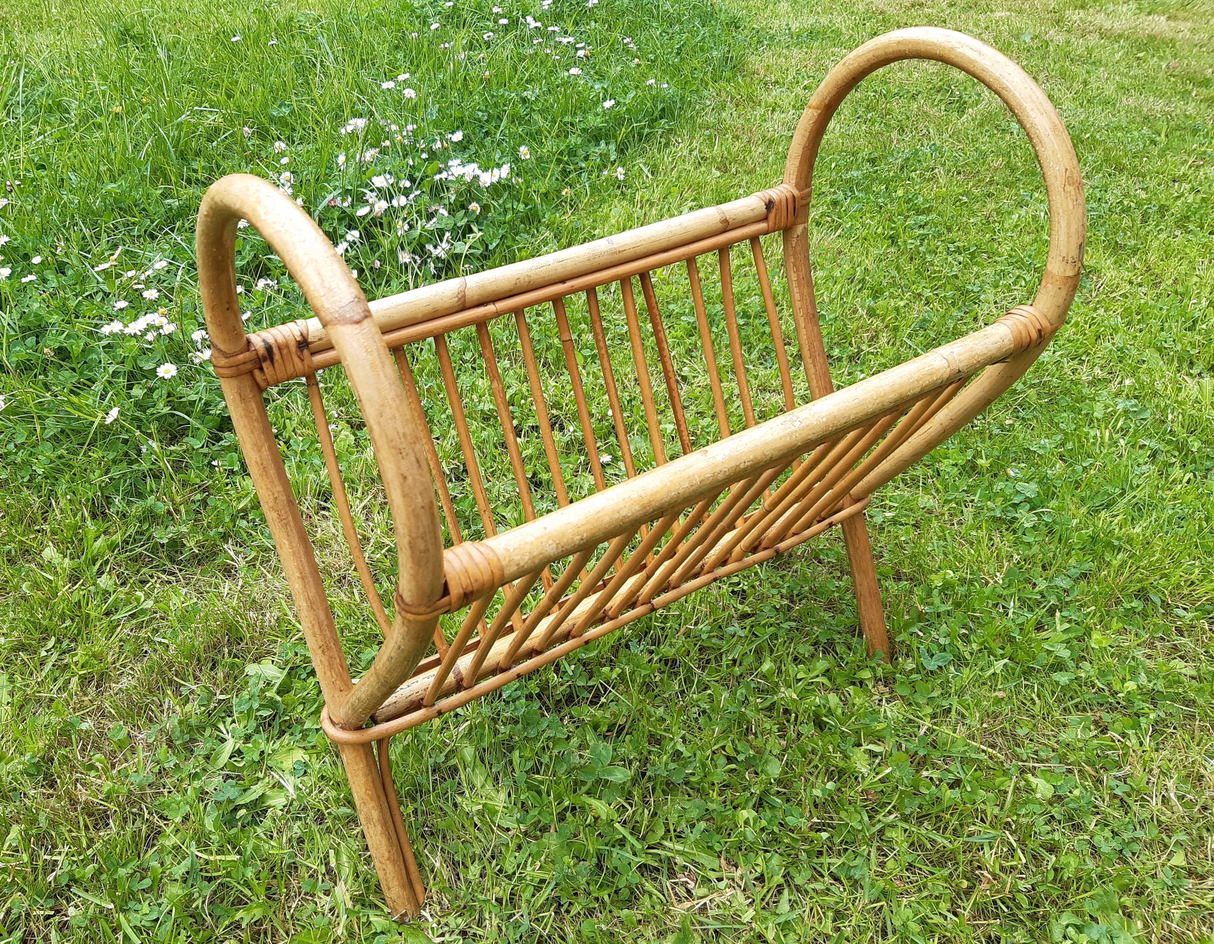 Rattan magazine door, vintage 60s