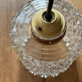 Vintage pendant light in chiseled glass and steel tube from the 70s