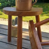 Duo of French half-moon farm stools tripod 60s