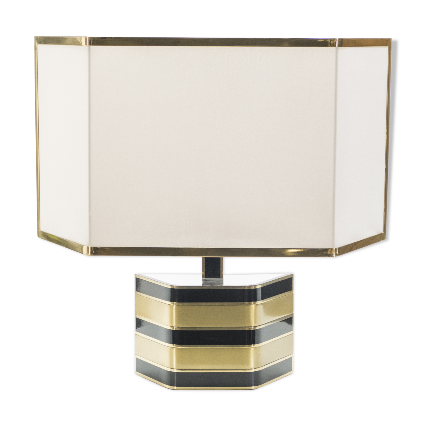 Lampe italienne de Romeo Rega noire et laiton 1970