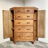 Art deco oak corner unit with drawers
