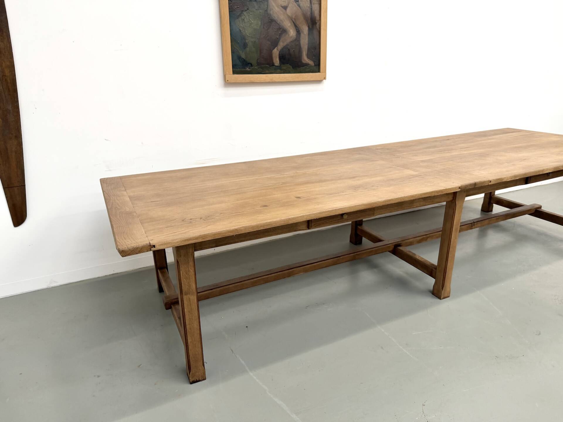 XXL farmhouse table in solid oak 350 cm - Reconstruction Style - 1950s