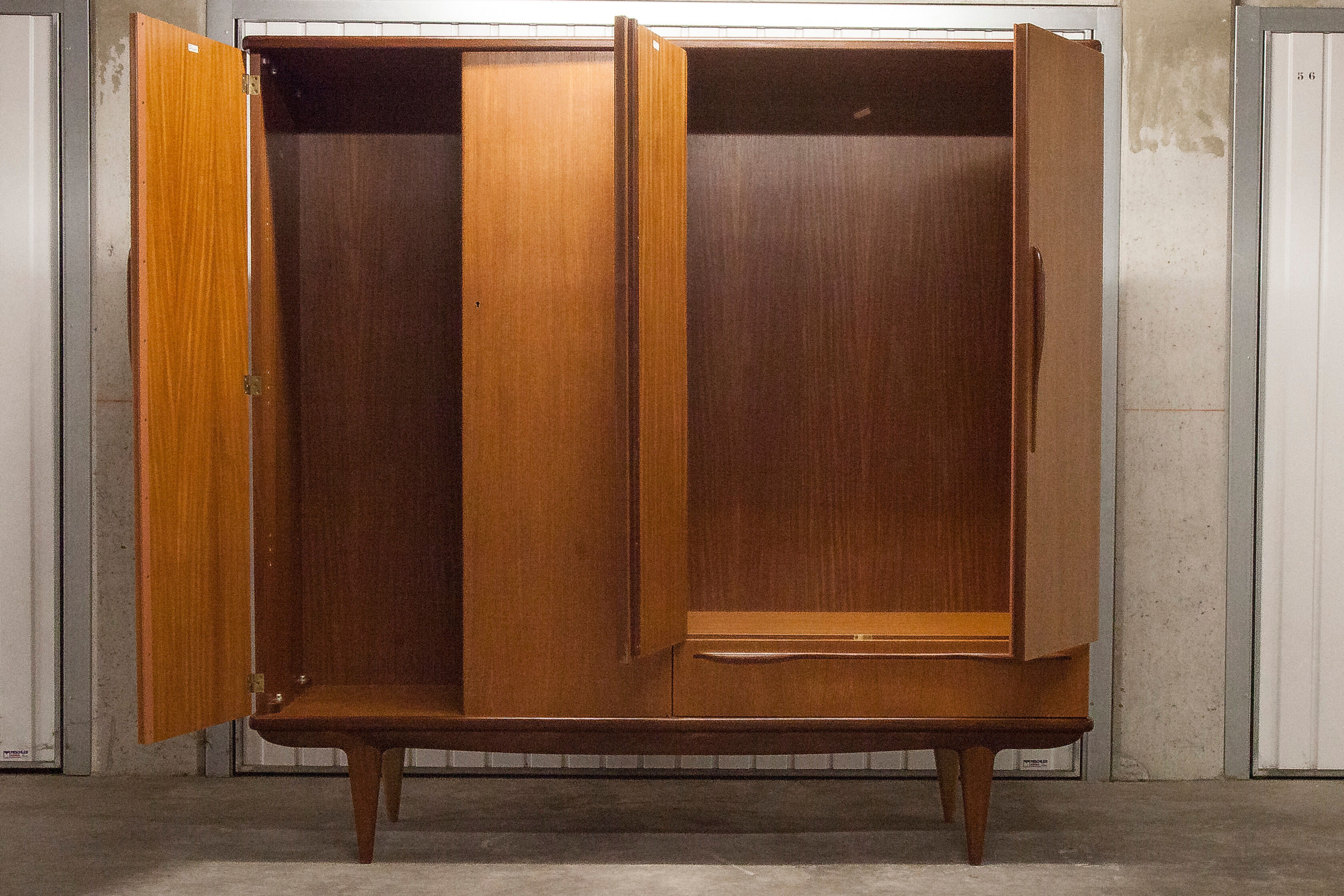 Scandinavian wardrobe 1960 teak 4 doors, 3 drawers, 2keys