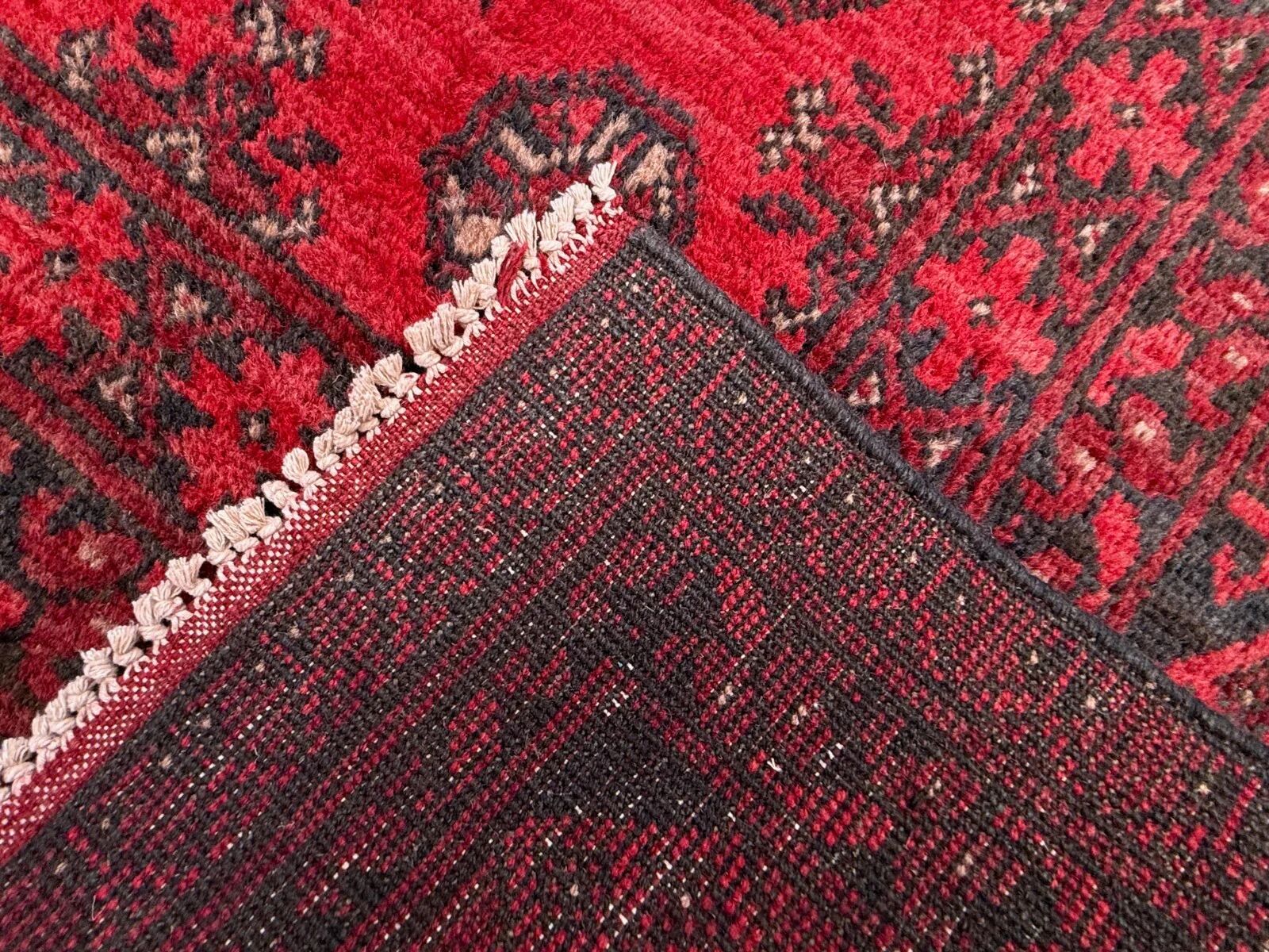 Tapis village afghan turkmène vintage 195x280 cm, rouge, noir, grand tribal