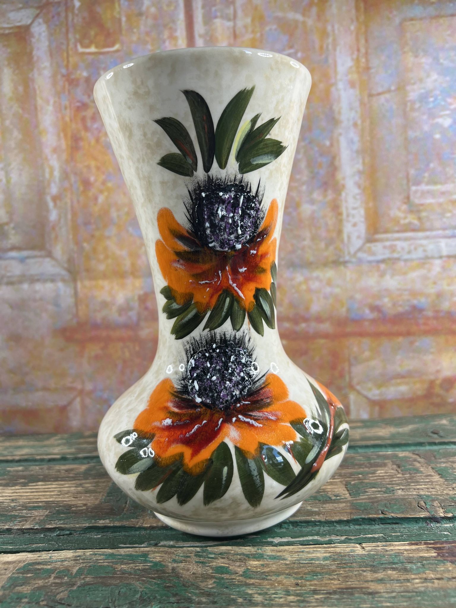 Vase vintage en céramique signé Roy – Décor Main – Années 60/70