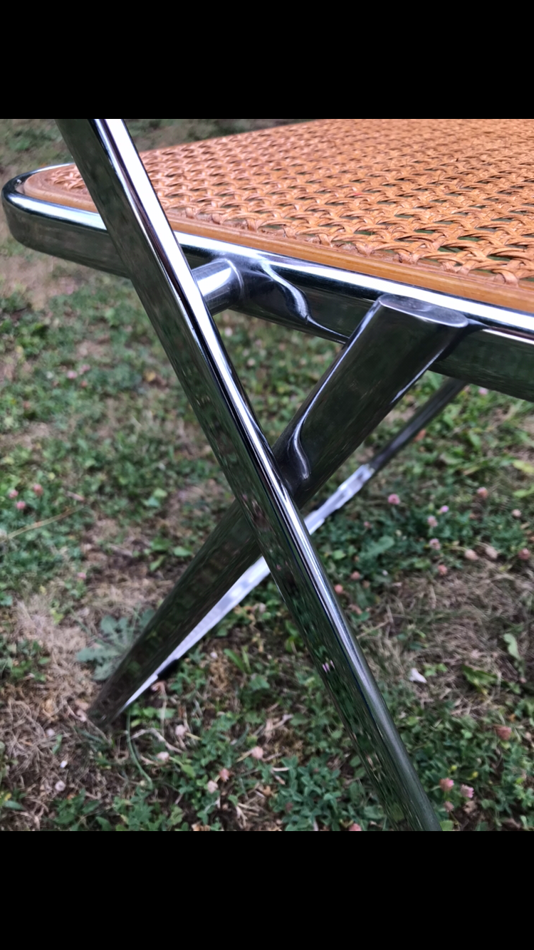 Suite de 5 chaises pliables cannages chrome 1970 Elios