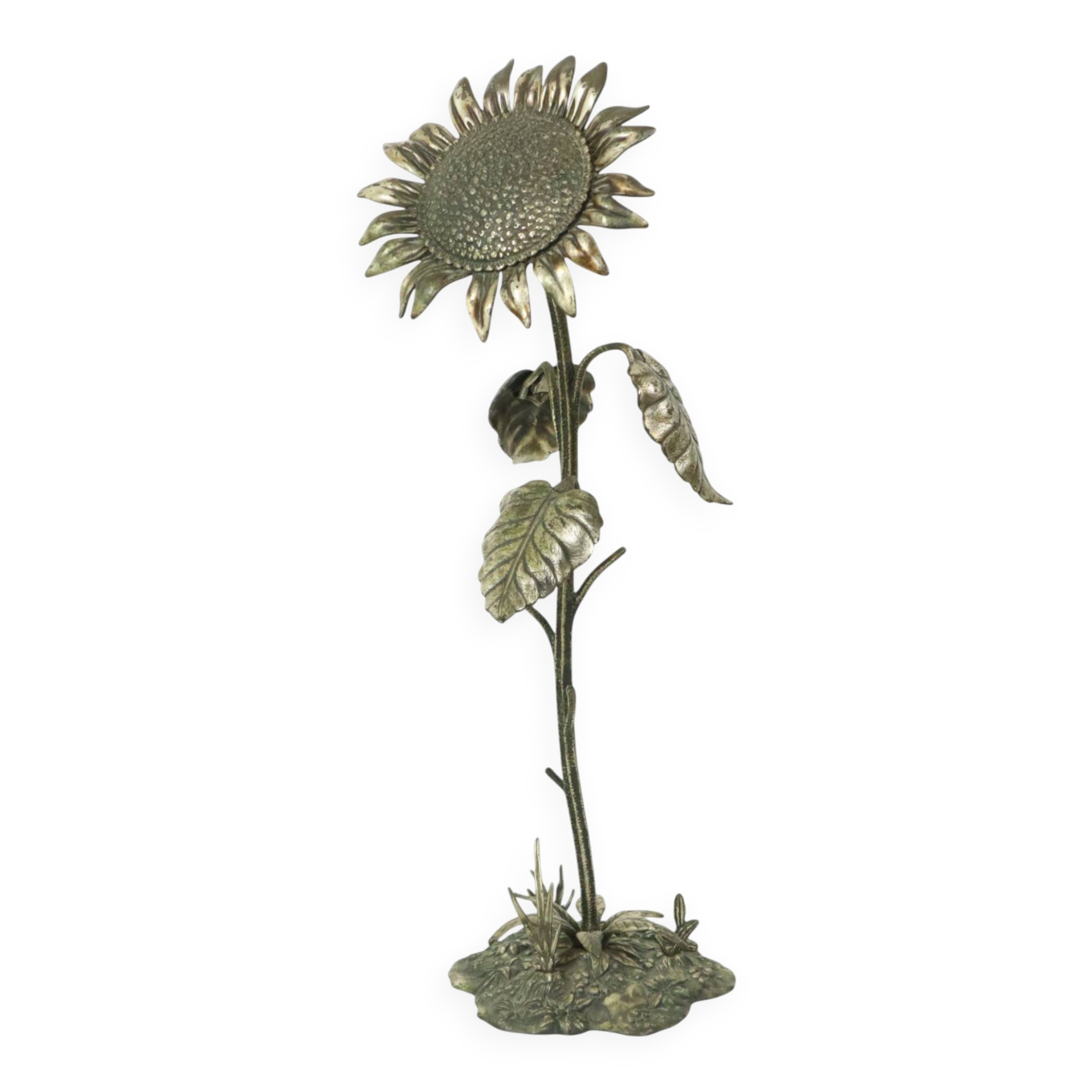 Grand cendrier tournesol en bronze argenté S. Agudo 62 cm