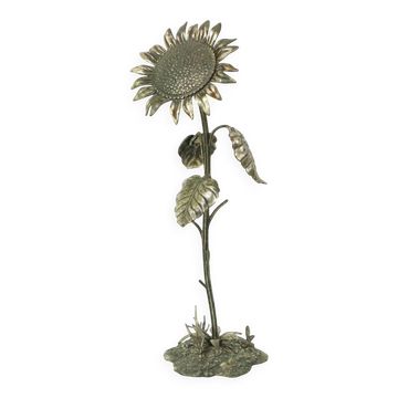 Grand cendrier tournesol en bronze argenté S. Agudo 62 cm