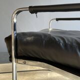 Vintage black leather armchair on metal base, 1980s