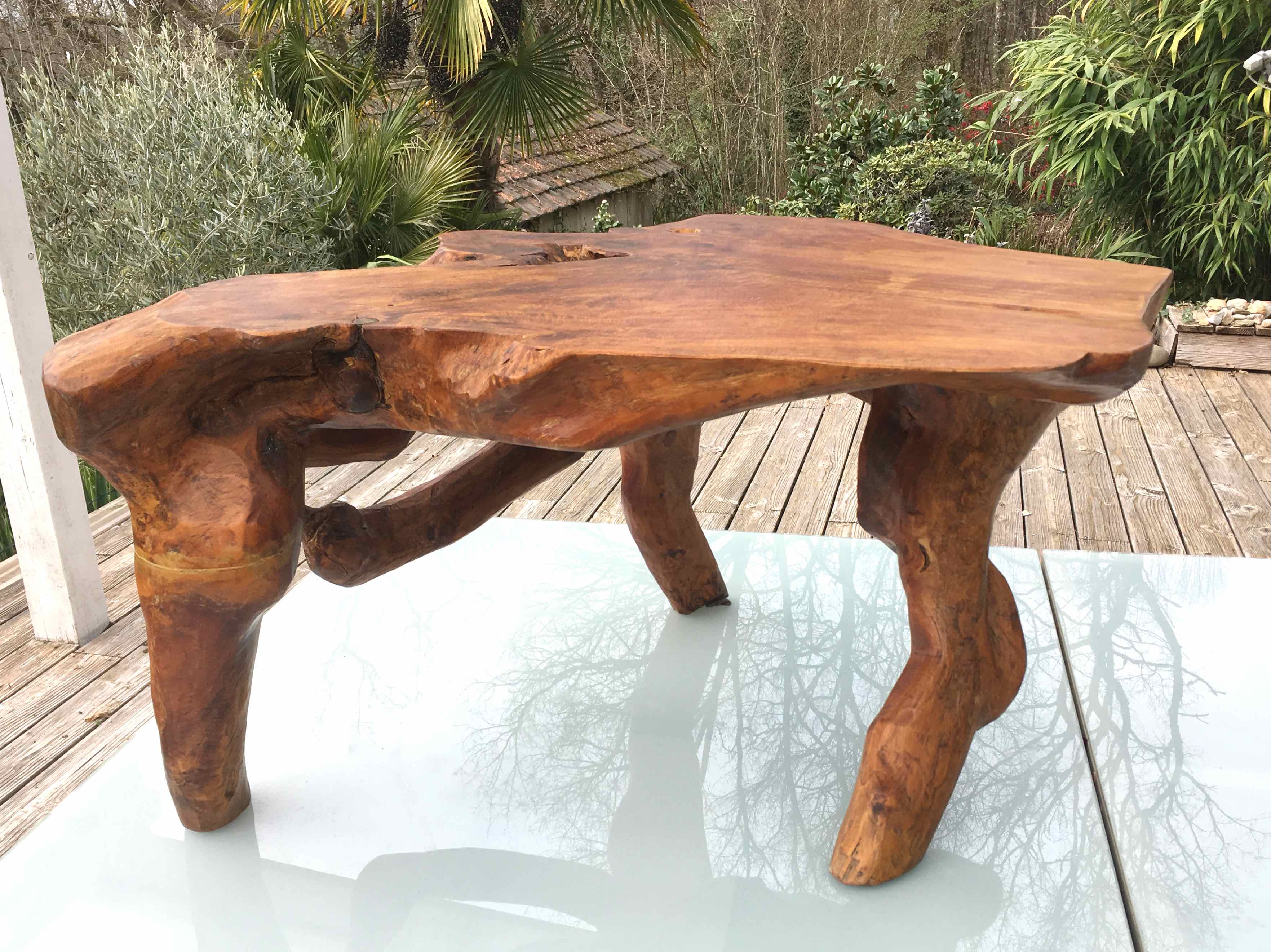 Brutalist teak root coffee table