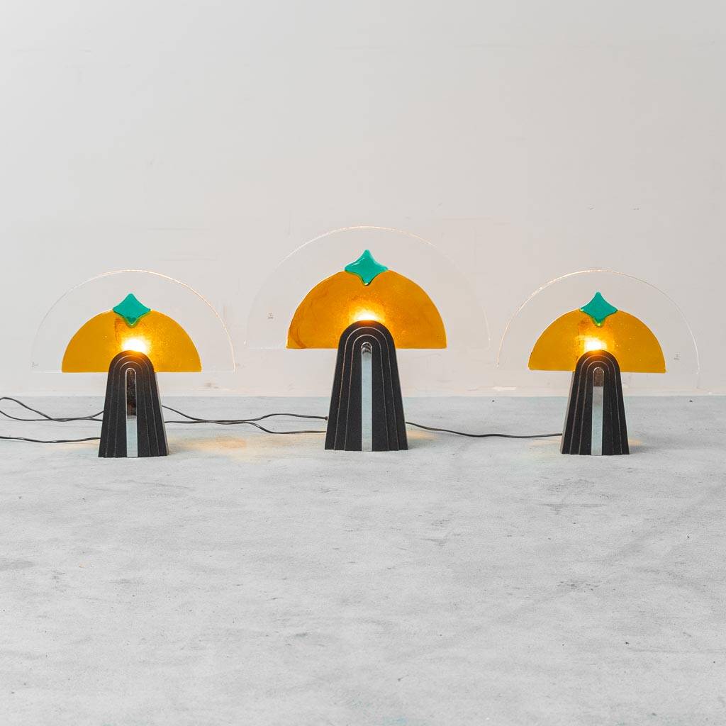 Set of 3 vintage Murano glass lamps by Gambarro & Poggi, 1980s design