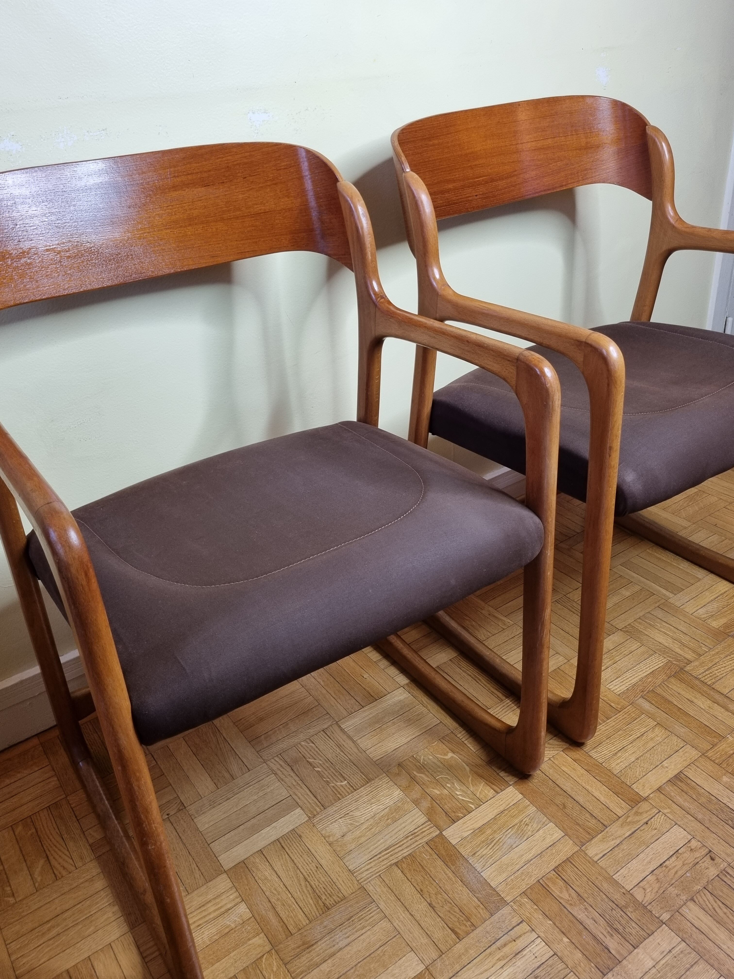 Pair of Baumann armchairs, model "sled", 1960