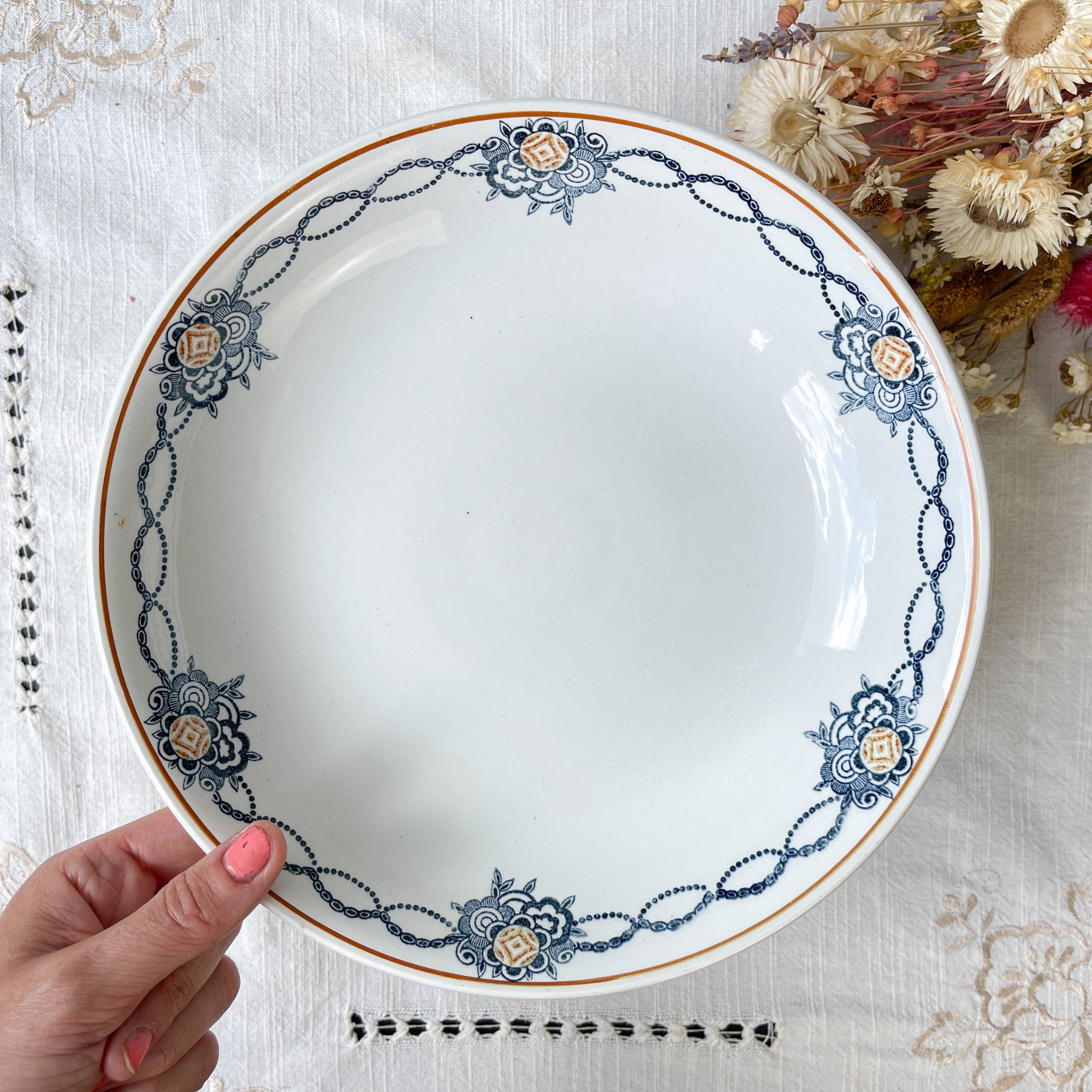 Vintage pedestal dish Blue Iron Earth St Amand French