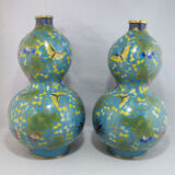Pair of double gourd vases in cloisonné enamels Chinese, China early 20th century