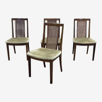 Suite of 4 teak chairs with canned backrest