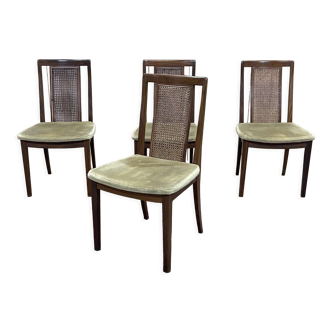 Suite of 4 teak chairs with canned backrest