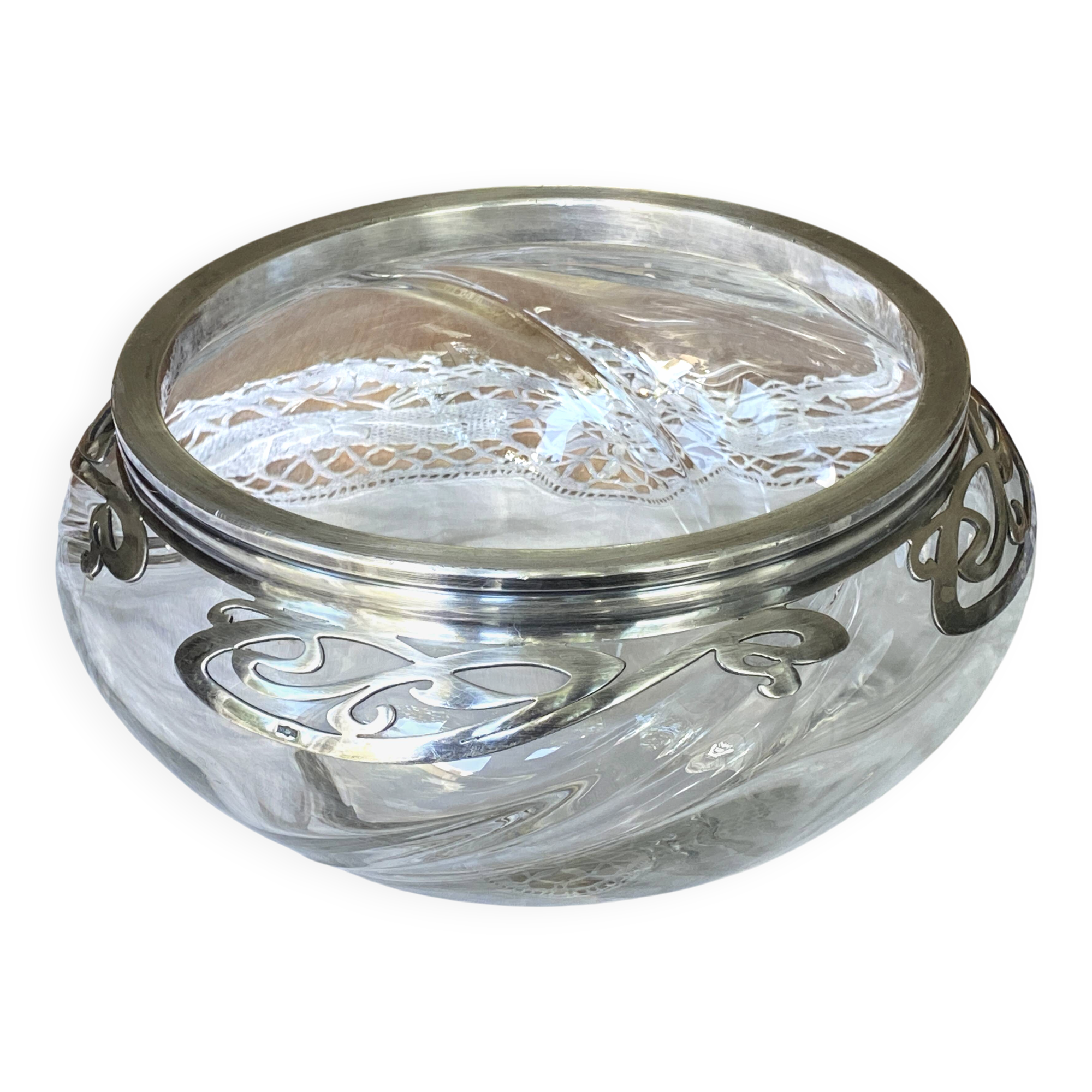 Art Nouveau crystal and silver-plated metal bowl and salad bowl, 1900