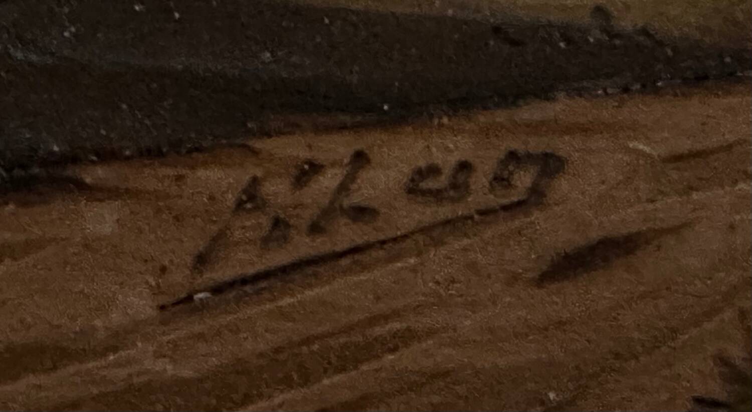 Vintage Alpine Table, Carved and Painted Wood - Signed - H 18 / L 25 cm