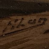 Vintage Alpine Table, Carved and Painted Wood - Signed - H 18 / L 25 cm