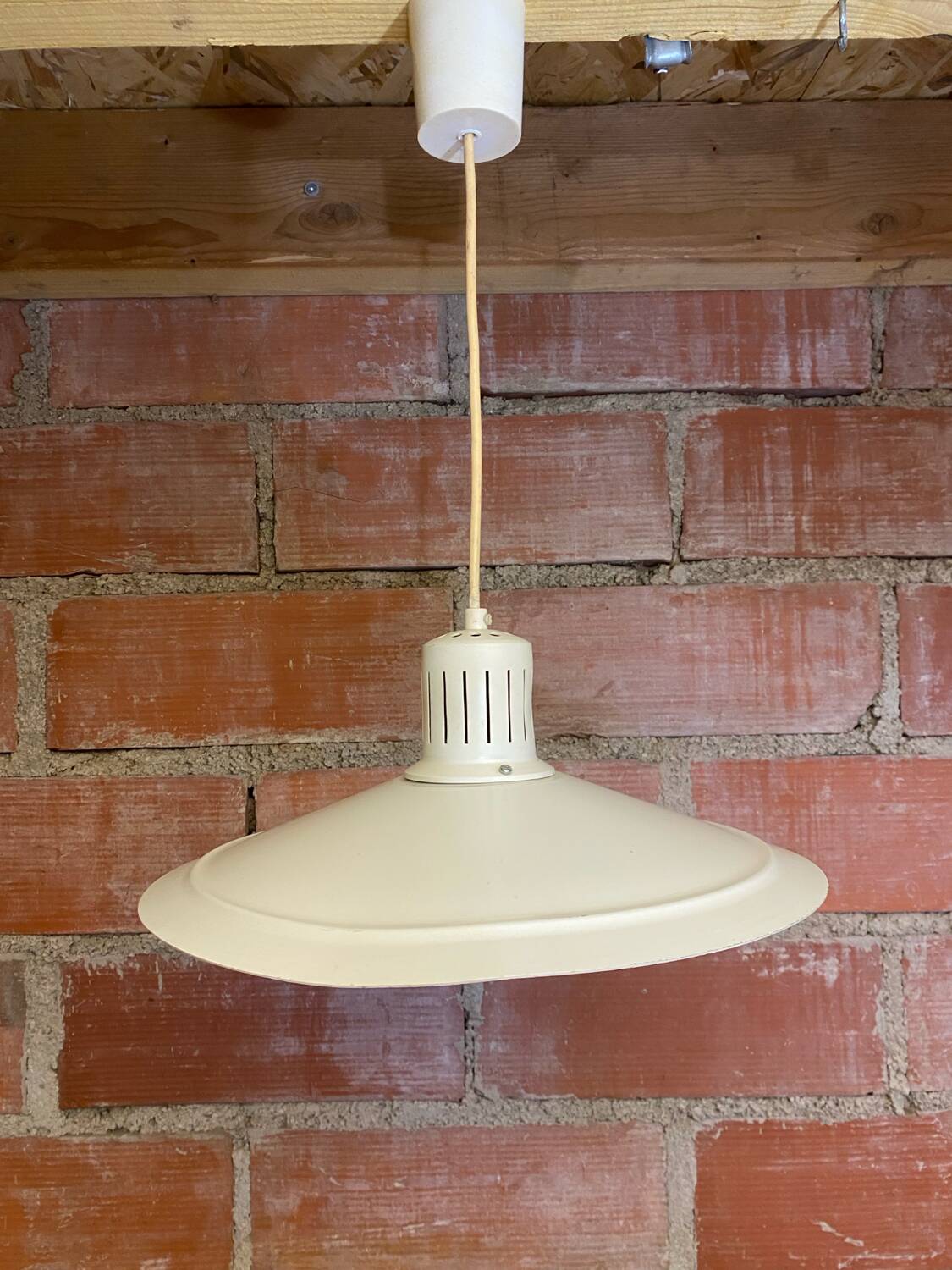 Antique Kitchen Pendant Light White Lacquered Metal 70s Vintage