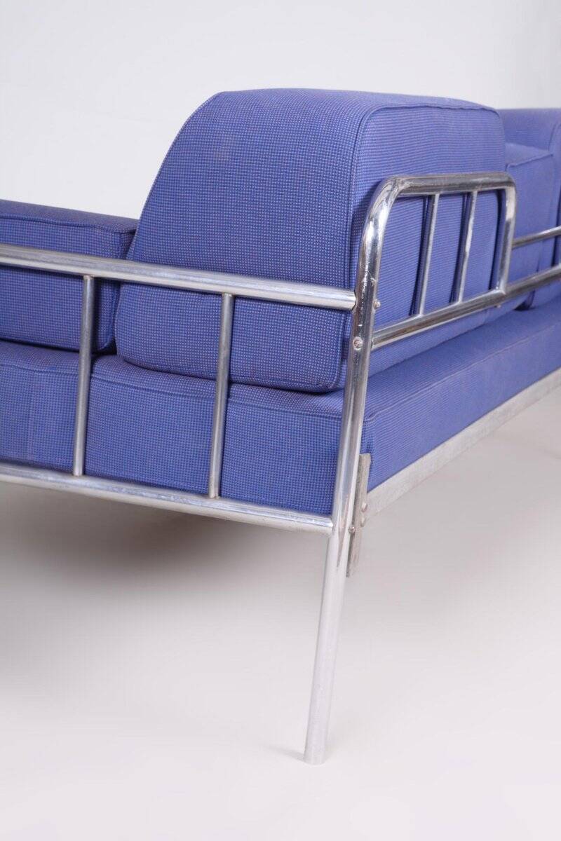 Bauhaus Blue Chrome Sofa, Czechia, 1930s