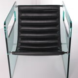 Black leather chair by Giovanni Tommaso Garattoni Italy glass and black leather