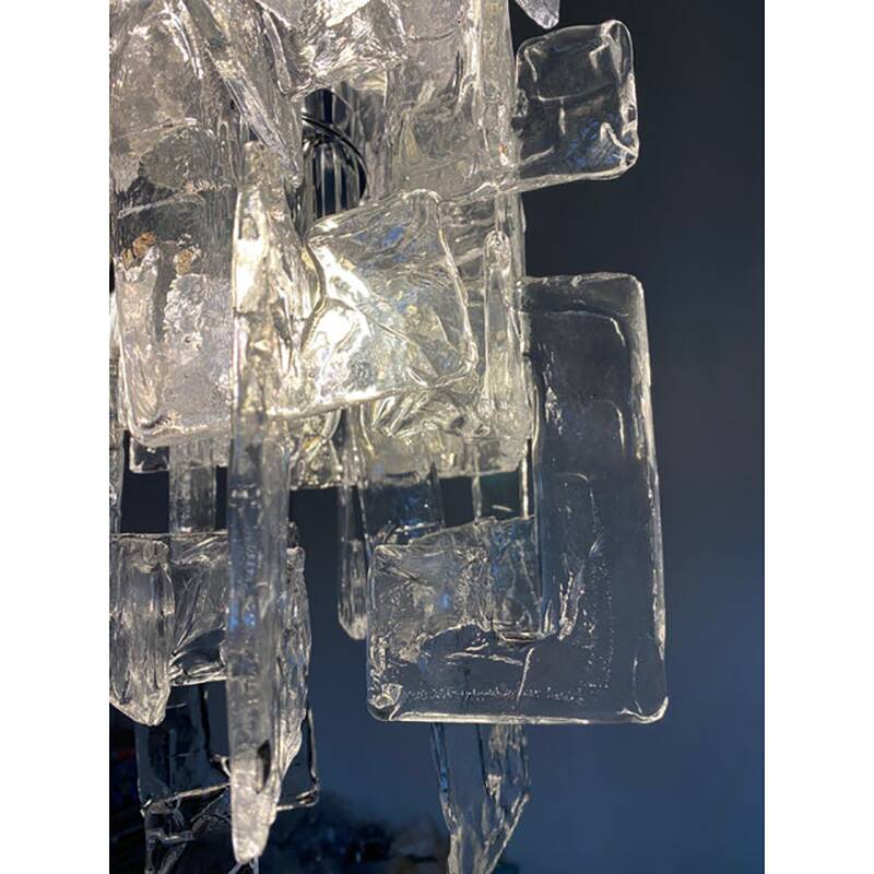 21st Century Transparent and Silver Chandelier in Murano Glass