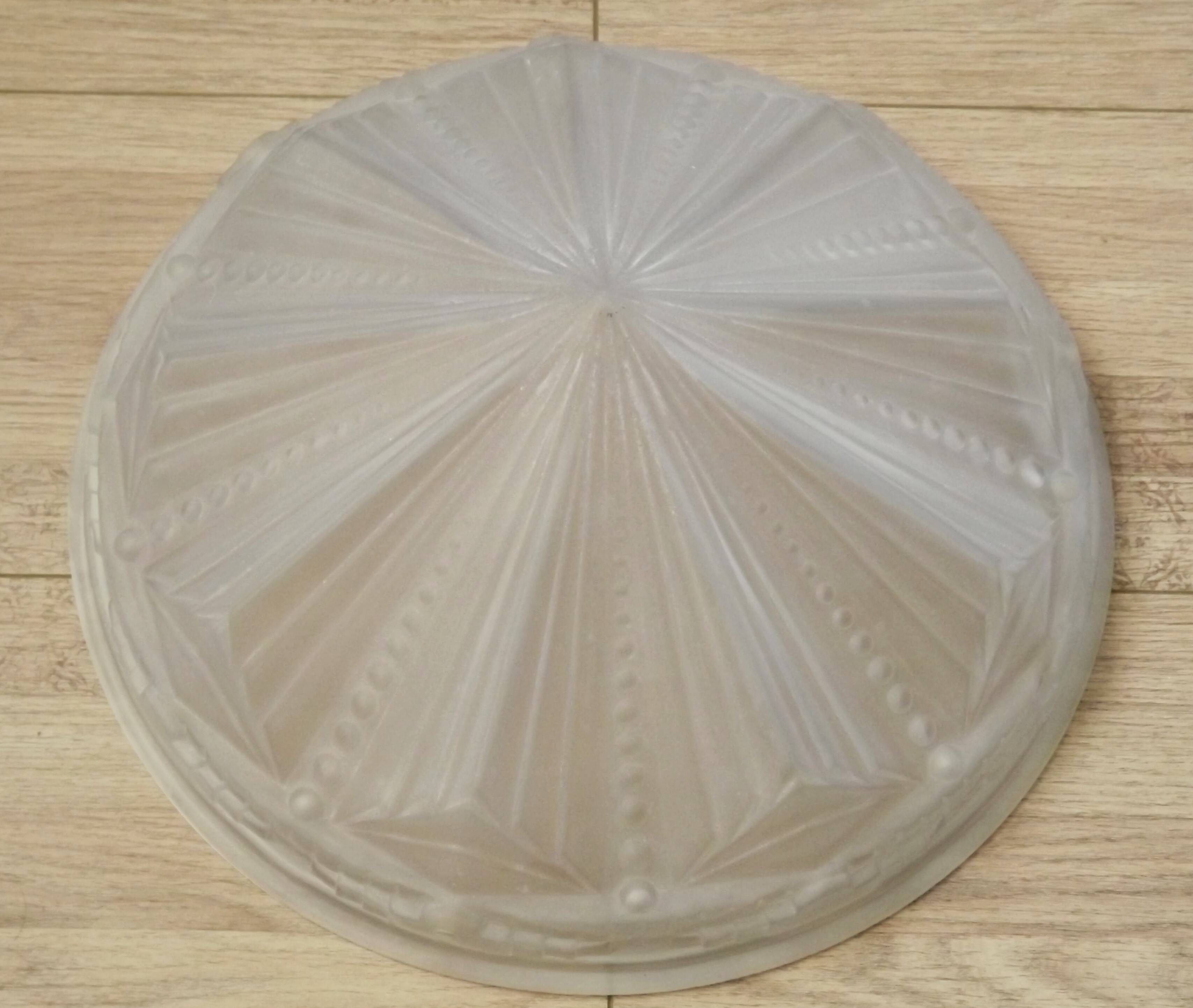 French Vintage Art Deco White Opaque Glass Abstract Platform Light Shade