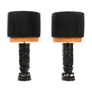 paire de lampes vases japonais en bronze