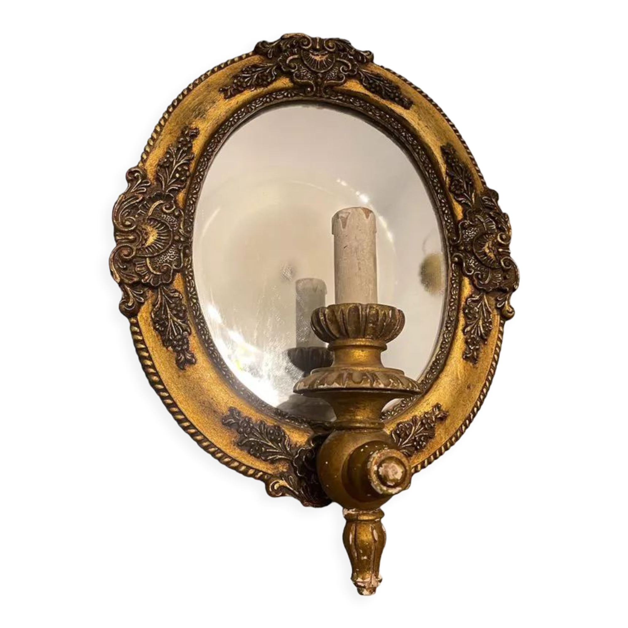 Italian gold gilded wooden mirror sconce, 1950s