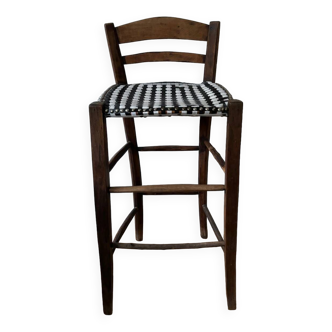 Tabouret haut en bois et nylon vichy noir et blanc