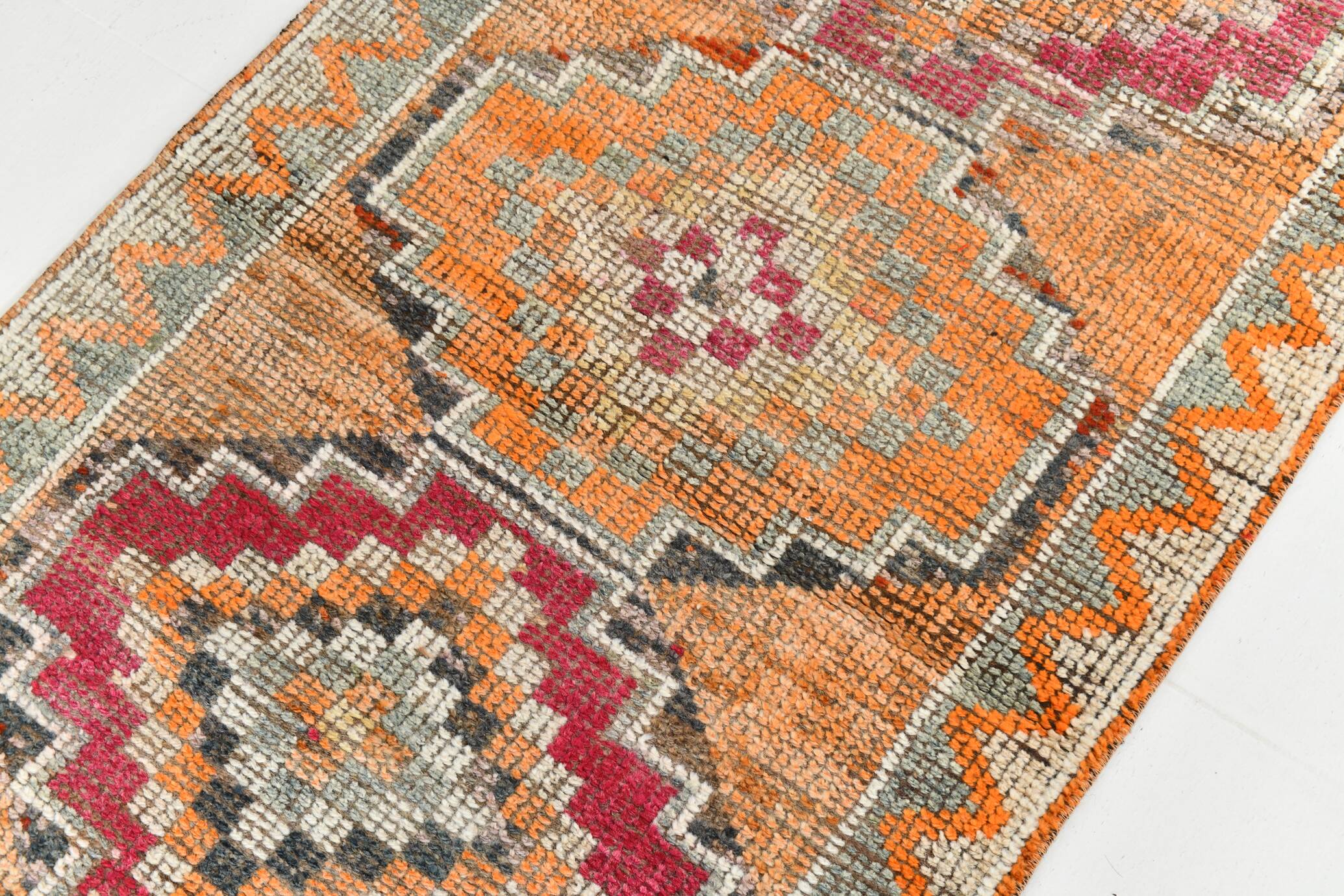 3x12 Vintage Red Orange Turkish Runner Rug, Handmade Wool Carpet, 86x352Cm