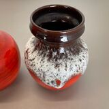 Set of 3 Multi-Color Fat Lava Op Art Pottery Vase Made Bay Ceramics, Germany