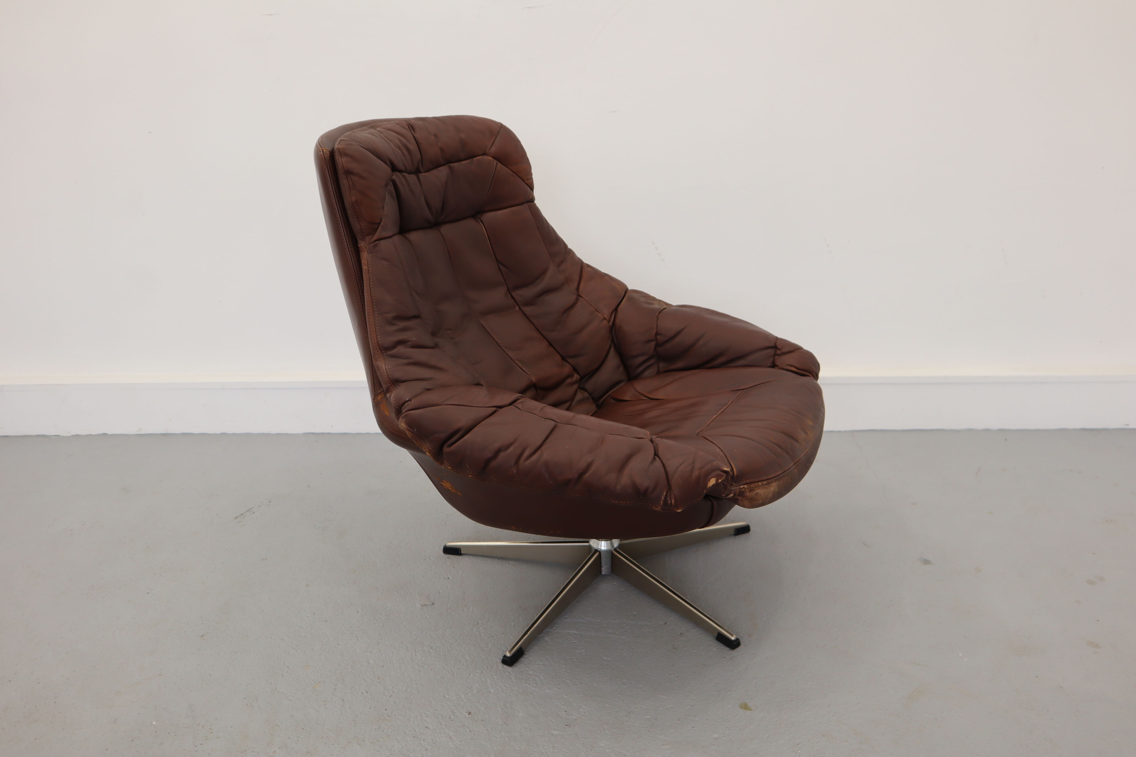 Swivel armchair and stool by h. w. klein for bramin, 1970s, set of 2