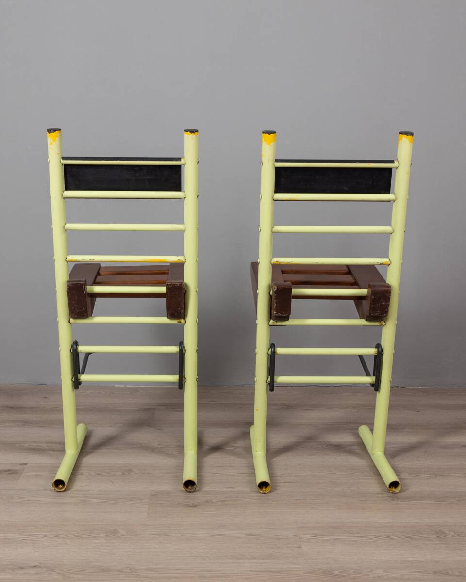 Pair of vintage 70s stools in iron and wood italian design