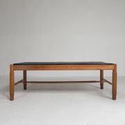 Table basse vintage en chêne avec plateau en ardoise dans un cadre en chêne, années 1960