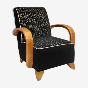 Fully restored Art Deco curved wood armchair, 1930