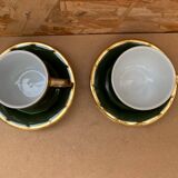 Pair of antique pillivuyt green & gold porcelain vintage cups