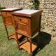 Pair of wooden and white marble bedside tables circa 1900
