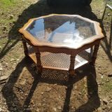 Table basse en bois et en verre vintage